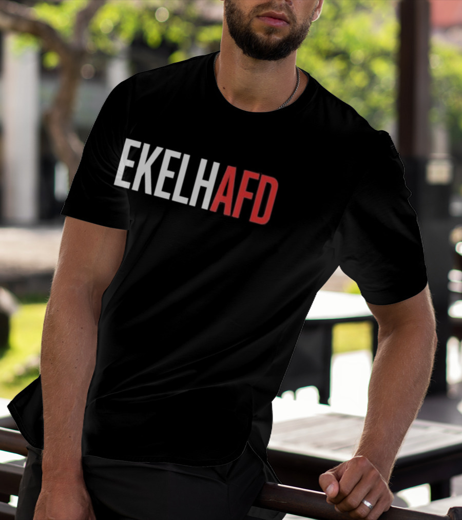 EKELHAFD Anti Far Right Statement Text Red White Contrast T-Shirt