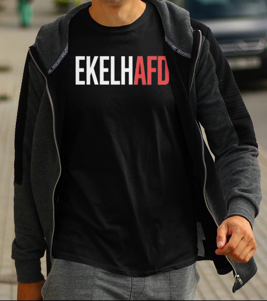 EKELHAFD Anti Far Right Statement Text Red White Contrast T-Shirt