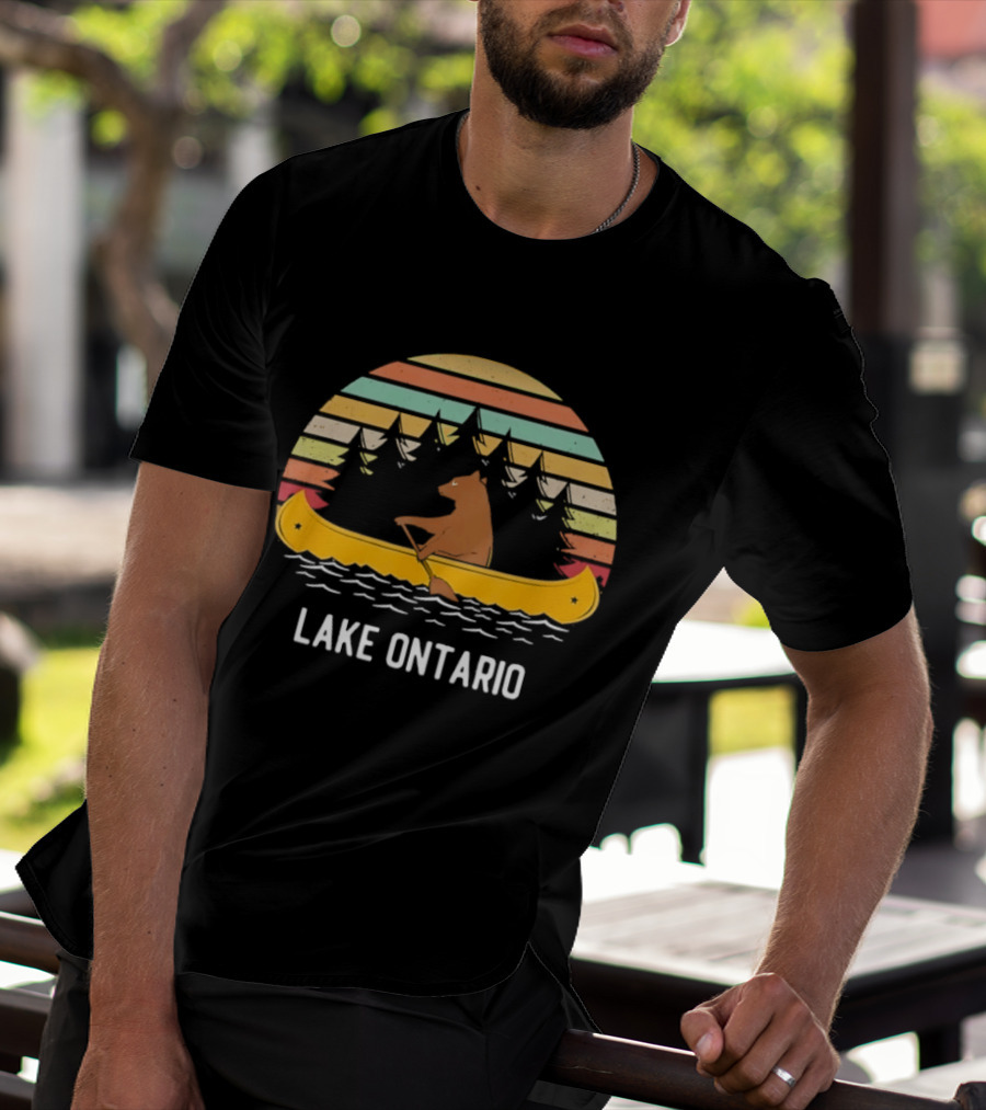 Lake Ontario Bear Canoeing Retro Vintage Sunset T-Shirt