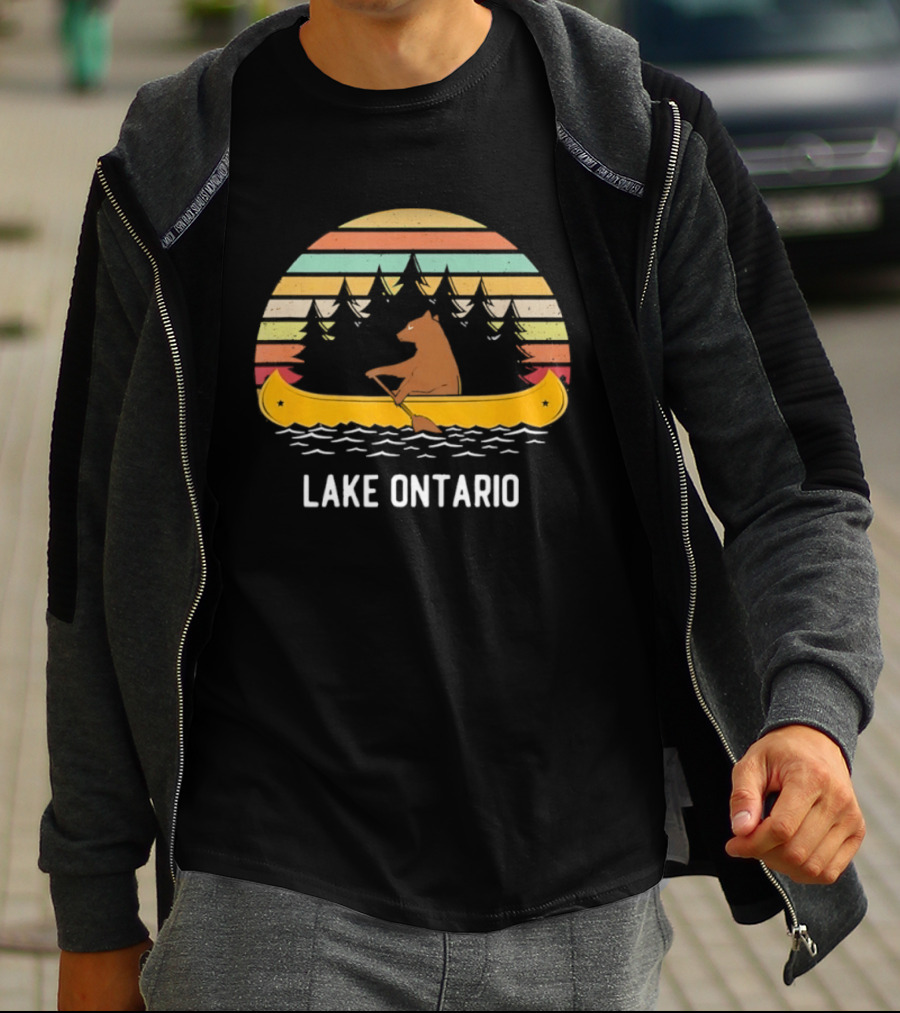 Lake Ontario Bear Canoeing Retro Vintage Sunset T-Shirt