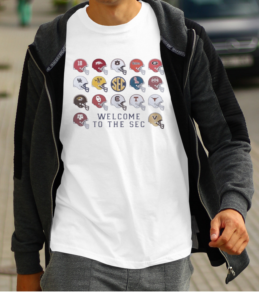 Welcome To The SEC Football Helmets Featuring NCAA Teams And Iconic SEC T-Shirt