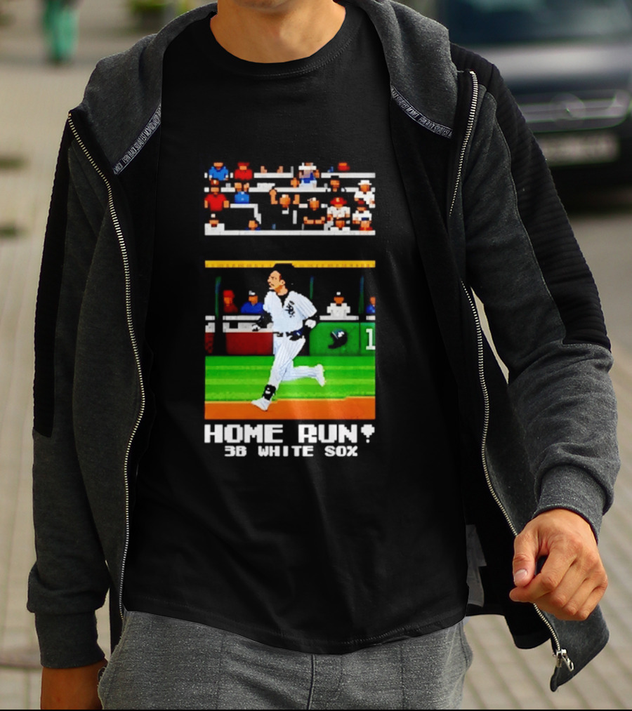 Yoan Moncada Home Run 3B White Sox Pixel Art Baseball Game Scene T-Shirt