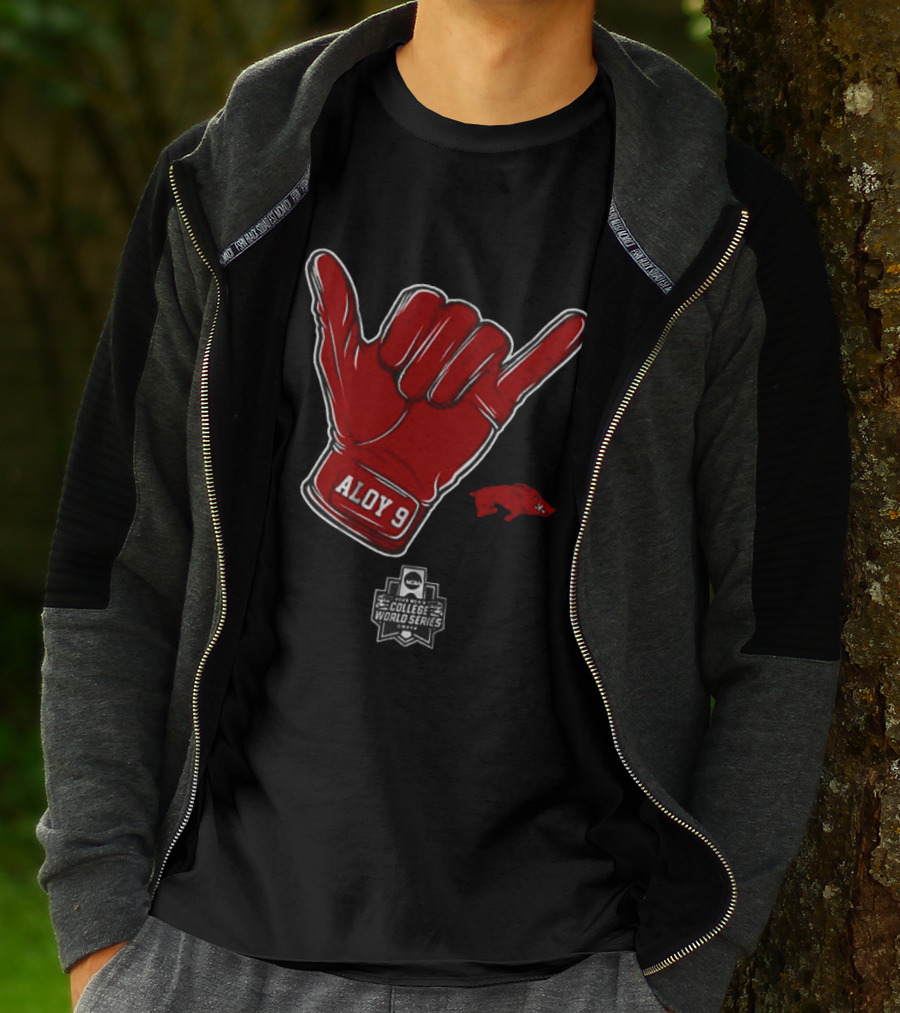 Arkansas Razorbacks Aloy 9 NCAA College World Series Shaka Gesture T-Shirt