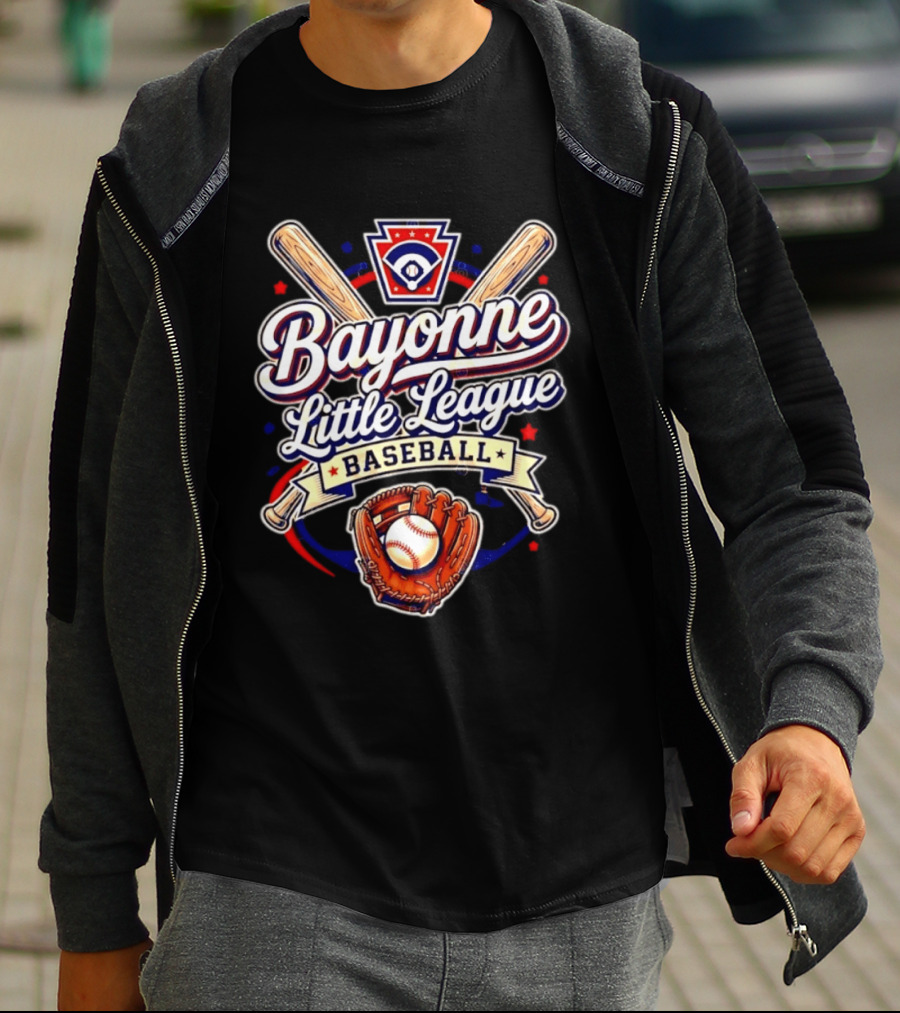 Bayonne Little League Baseball Youth Sports Emblem With Bats Glove And Ball T-Shirt
