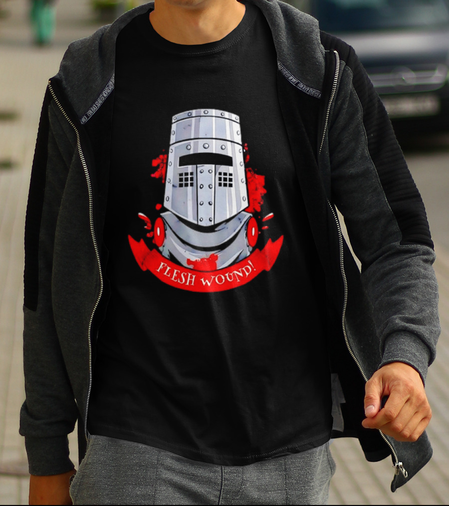 Black Knight Flesh Wound Helmet Monty Python Holy Grail T-Shirt