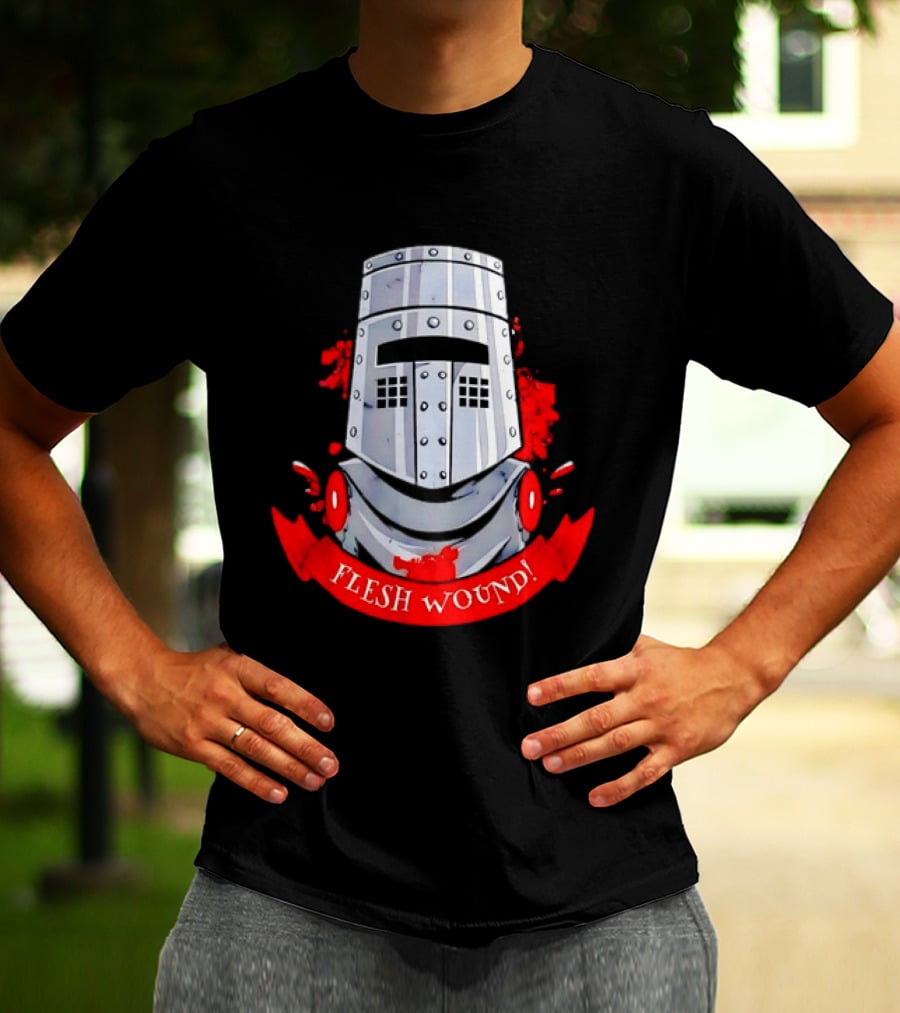Black Knight Flesh Wound Helmet Monty Python Holy Grail T-Shirt