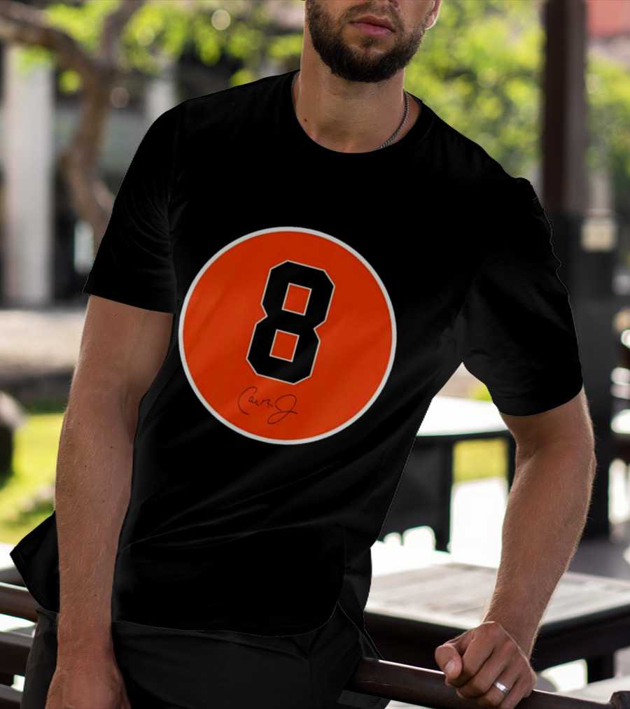 Cal Ripken Jr Number 8 Baltimore Orioles Team Circle Orange T-Shirt