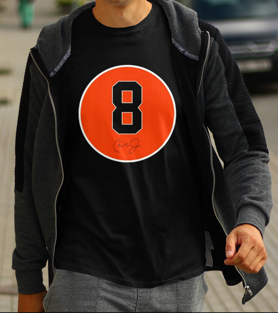 Cal Ripken Jr Number 8 Baltimore Orioles Team Circle Orange T-Shirt