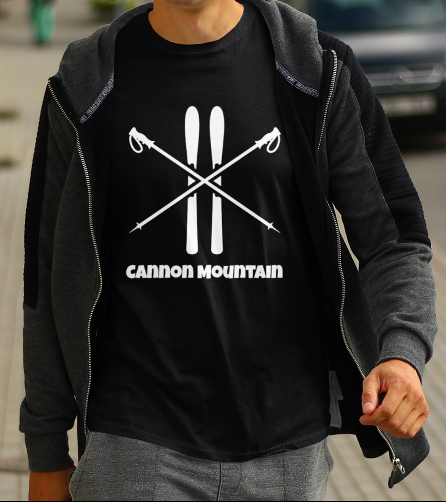 Cannon Mountain Skiing Winter Sports New Hampshire Skis And Poles T-Shirt