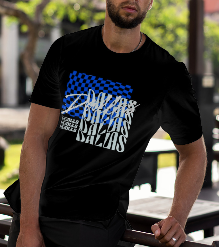 Dallas Checkered Blue Sports Texas Word T-Shirt