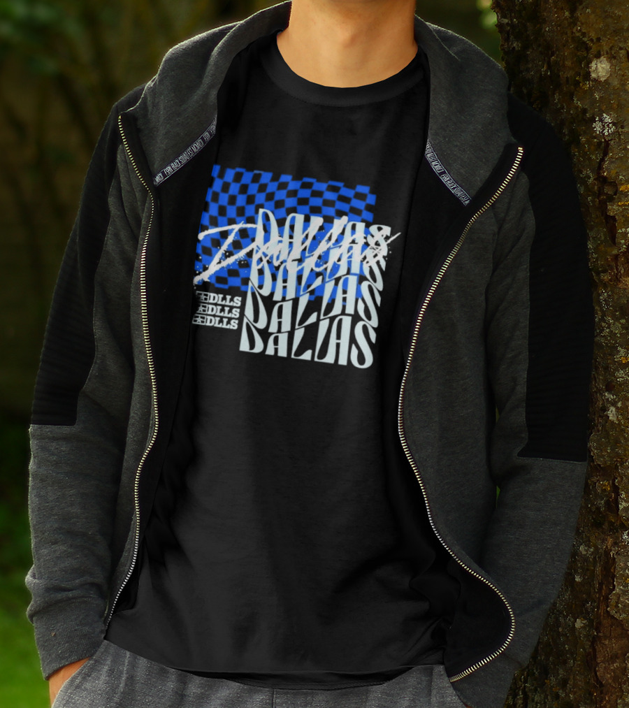 Dallas Checkered Blue Sports Texas Word T-Shirt