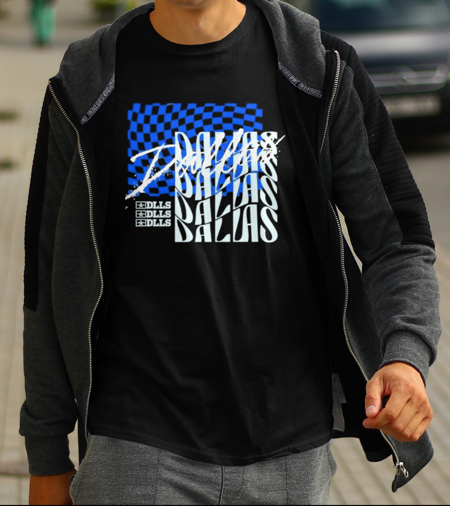 Dallas Checkered Blue Sports Texas Word T-Shirt