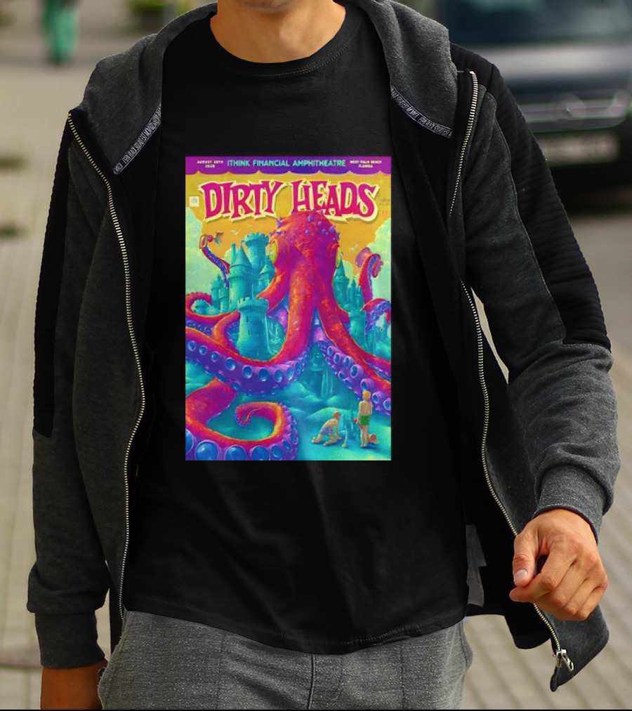 Dirty Heads August 30th 2026 IThink Financial Amphitheatre West Palm Beach Colorful Octopus And Castle T-Shirt