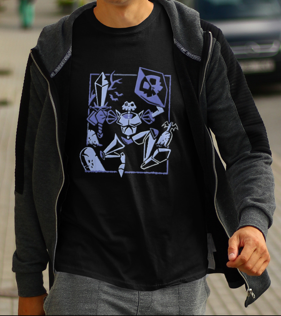 Skeleton Knight With Sword And Shield In Graveyard Gaming Adventure T-Shirt
