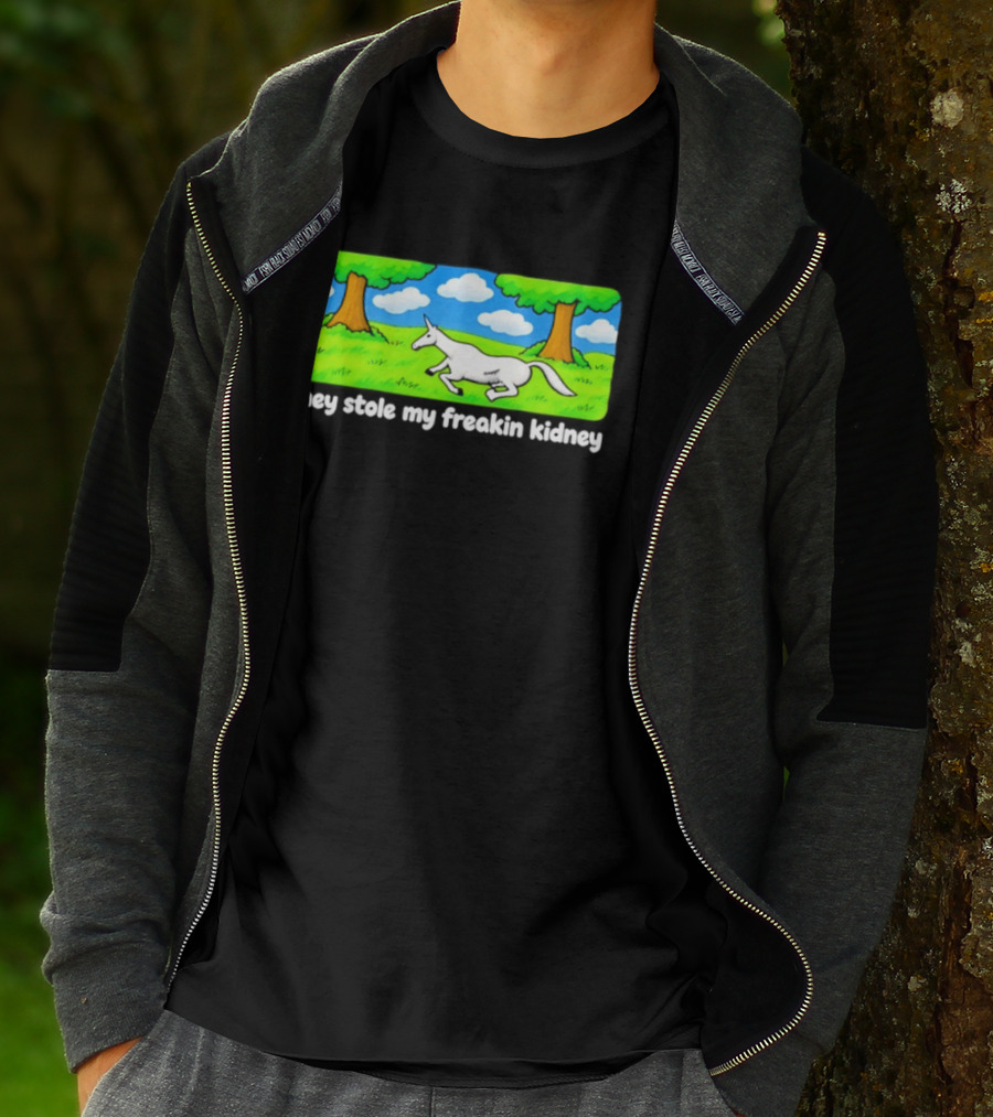 They Stole My Freakin Kidney Unicorn Cartoon Scene T-Shirt