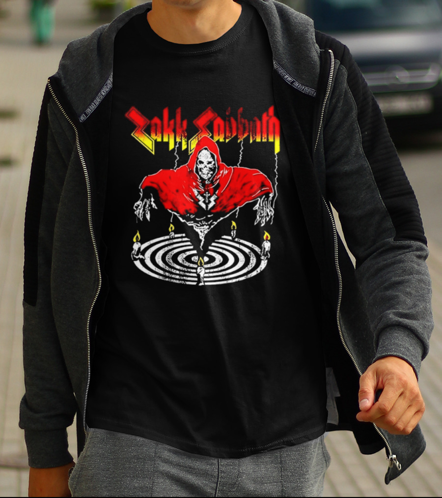 Zakk Sabbath Distressed Heavy Metal Red Ripped Robe Candles T-Shirt