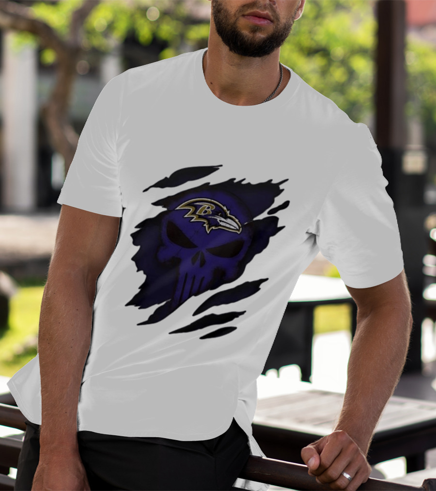 Baltimore Ravens Punisher Skull Crossover Fan Merchandise T-Shirt