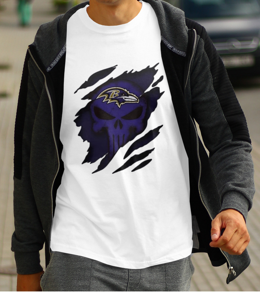 Baltimore Ravens Punisher Skull Crossover Fan Merchandise T-Shirt