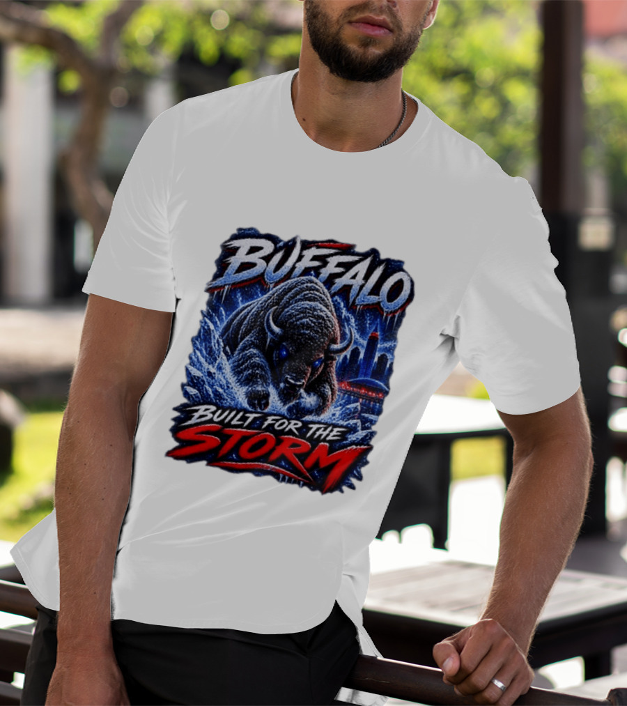 Buffalo Built For The Storm Football Charging Bison City Skyline T-Shirt