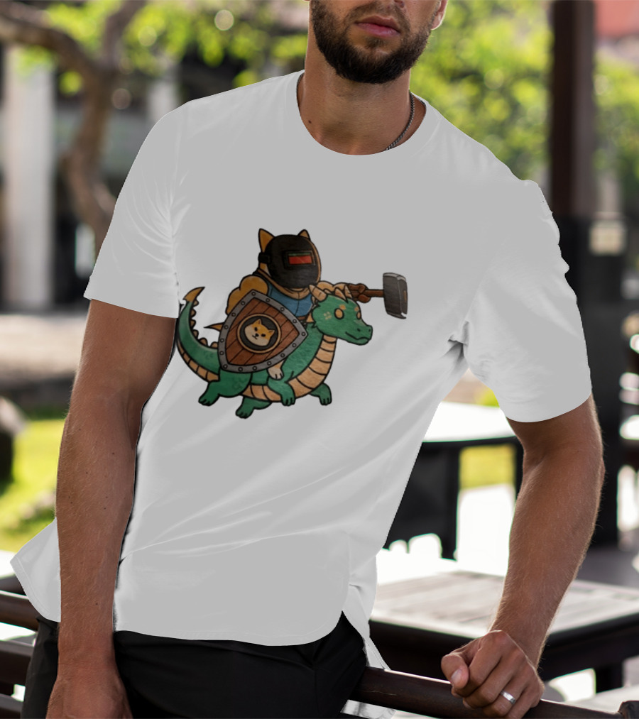 Doge Memes Warrior Dragon Ride Welding Mask Hammer And Shield T-Shirt