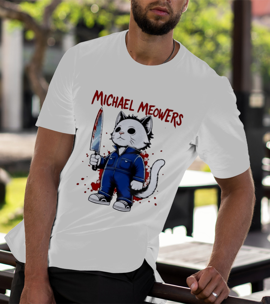 Michael Meowers Halloween Slasher Cat With Knife T-Shirt