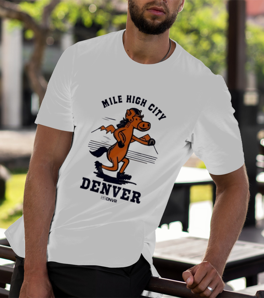 Mile High City Denver Broncos DNVR Retro Horse Running Football T-Shirt