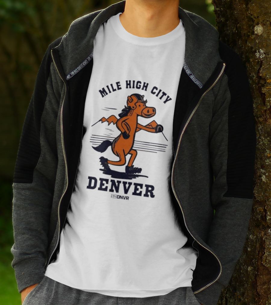 Mile High City Denver Broncos DNVR Retro Horse Running Football T-Shirt