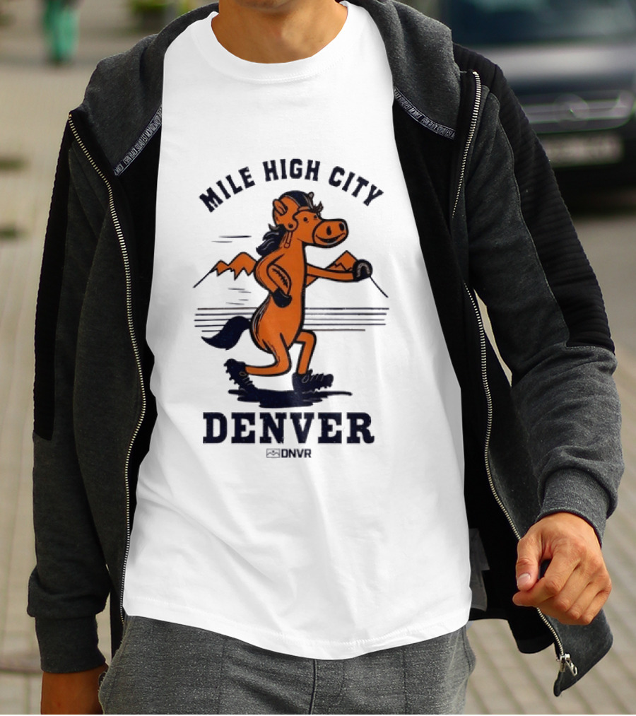 Mile High City Denver Broncos DNVR Retro Horse Running Football T-Shirt