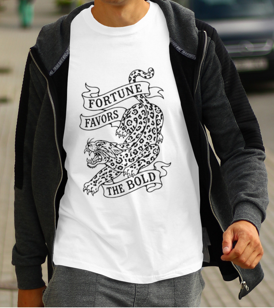 Fortune Favors The Bold Leopard Tattoo Big Cat T-Shirt