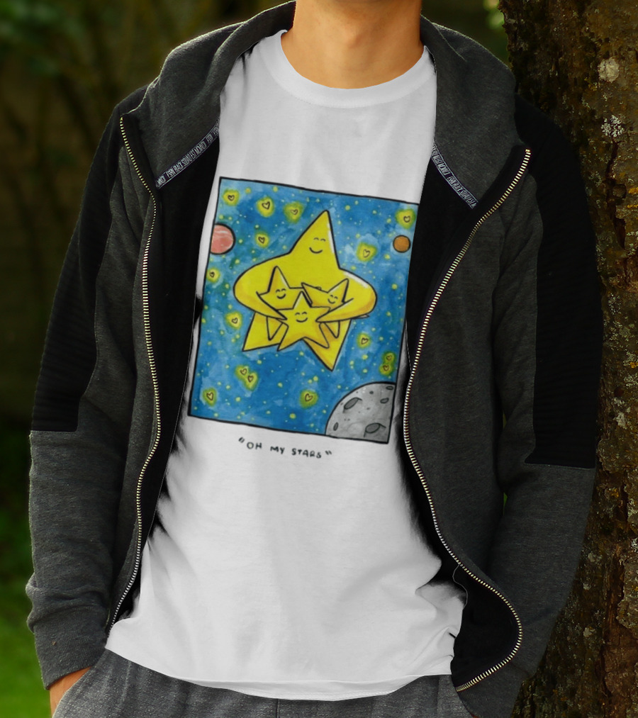 Oh My Stars Family Of Stars Celestial Background With Planets And Hearts T-Shirt