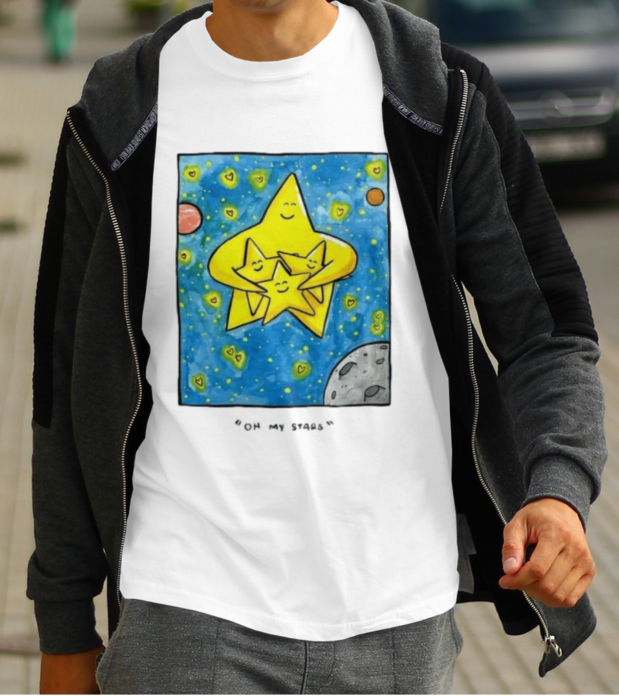 Oh My Stars Family Of Stars Celestial Background With Planets And Hearts T-Shirt