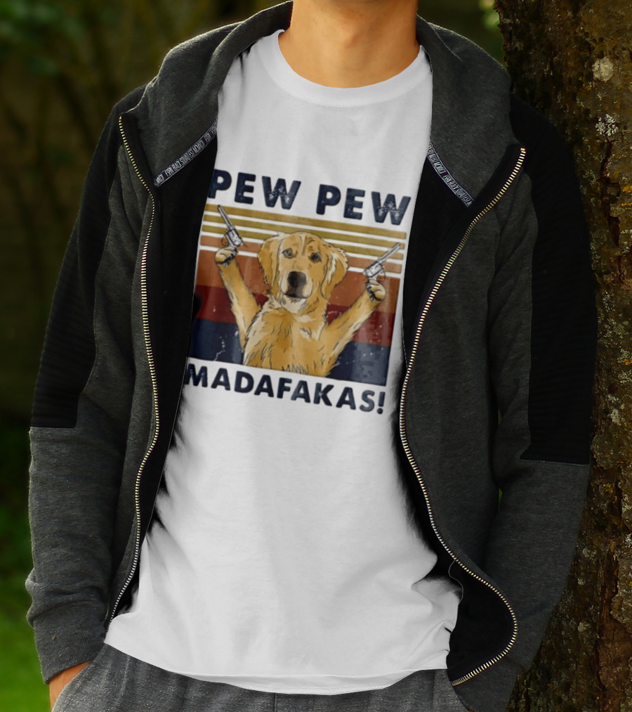 Pew Pew Madafakas Golden Retriever Dog With Revolvers T-Shirt