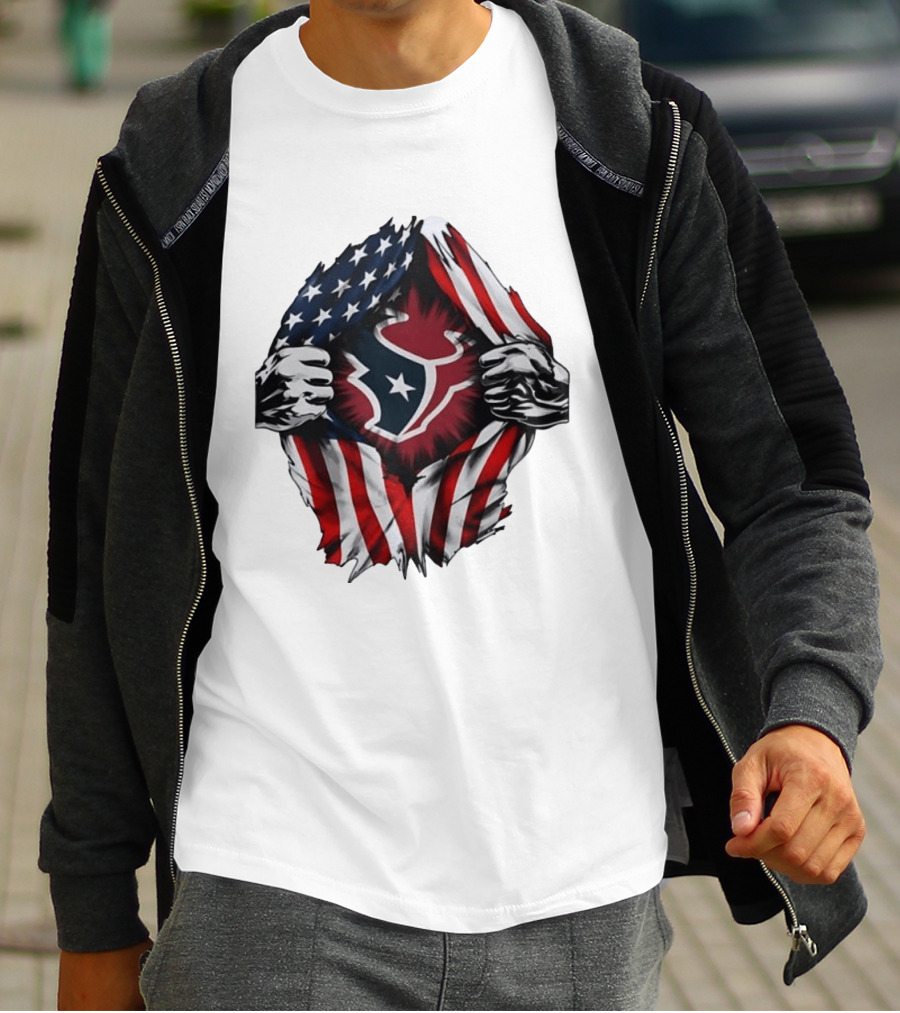 Houston Texans American Flag Ripped Chest NFL Fan T-Shirt