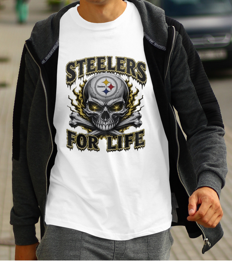 Pittsburgh Steelers Skull For Life Football Fanatic T-Shirt