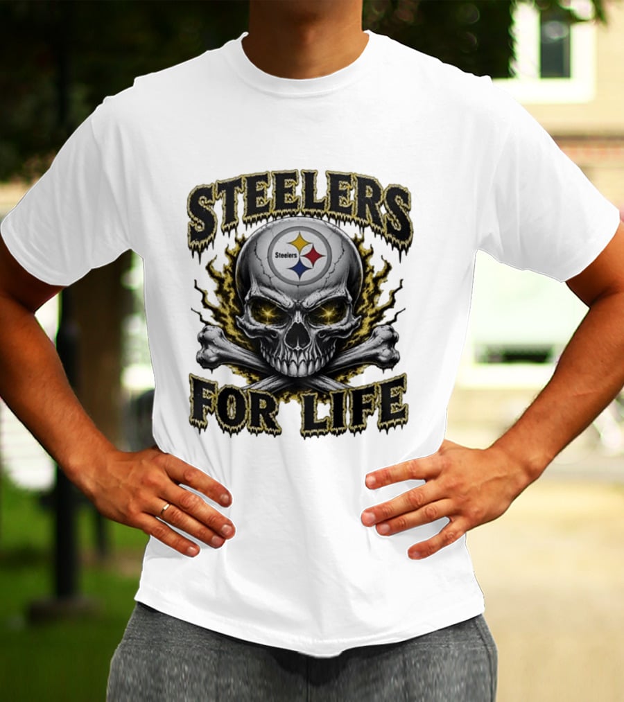 Pittsburgh Steelers Skull For Life Football Fanatic T-Shirt