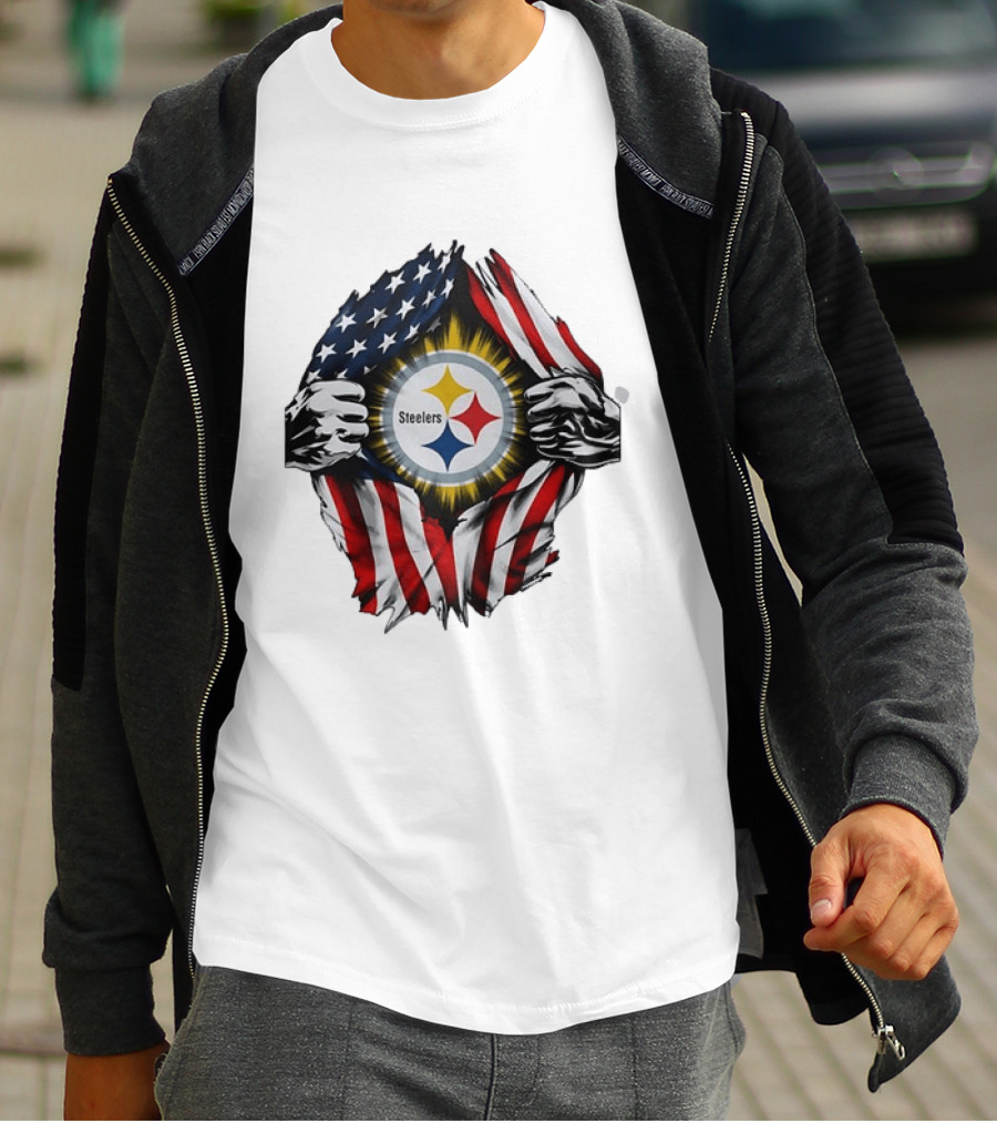 Pittsburgh Steelers American Flag Ripped Chest T-Shirt