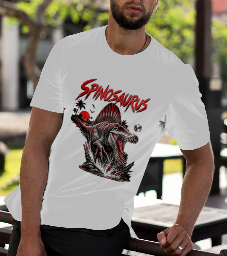 Spinosaurus Late Cretaceous 112 93 Million Years Ago Apex Predator Dinosaur Tropical Scene T-Shirt