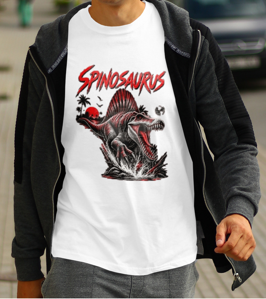 Spinosaurus Late Cretaceous 112 93 Million Years Ago Apex Predator Dinosaur Tropical Scene T-Shirt