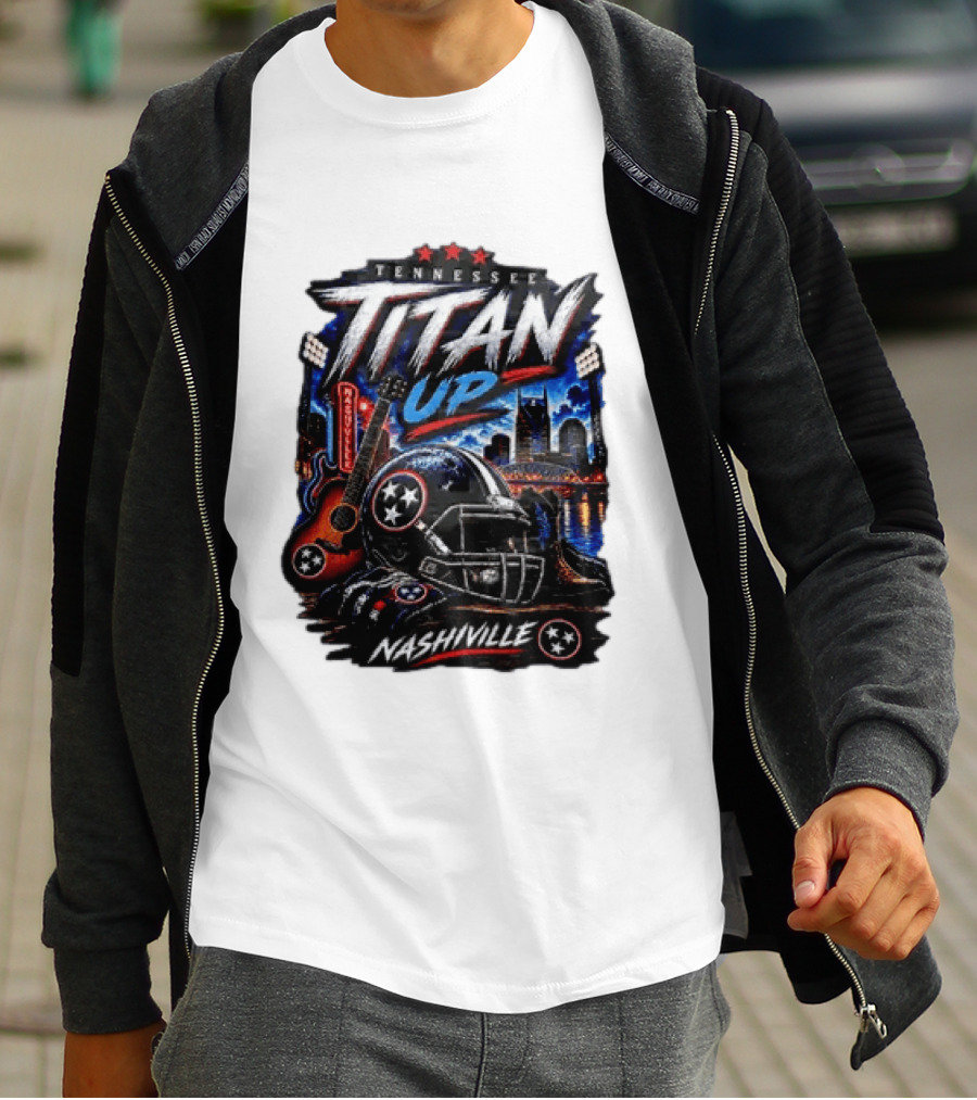 Tennessee Titan Up Football Helmet Guitar Nashville Skyline Titans T-Shirt