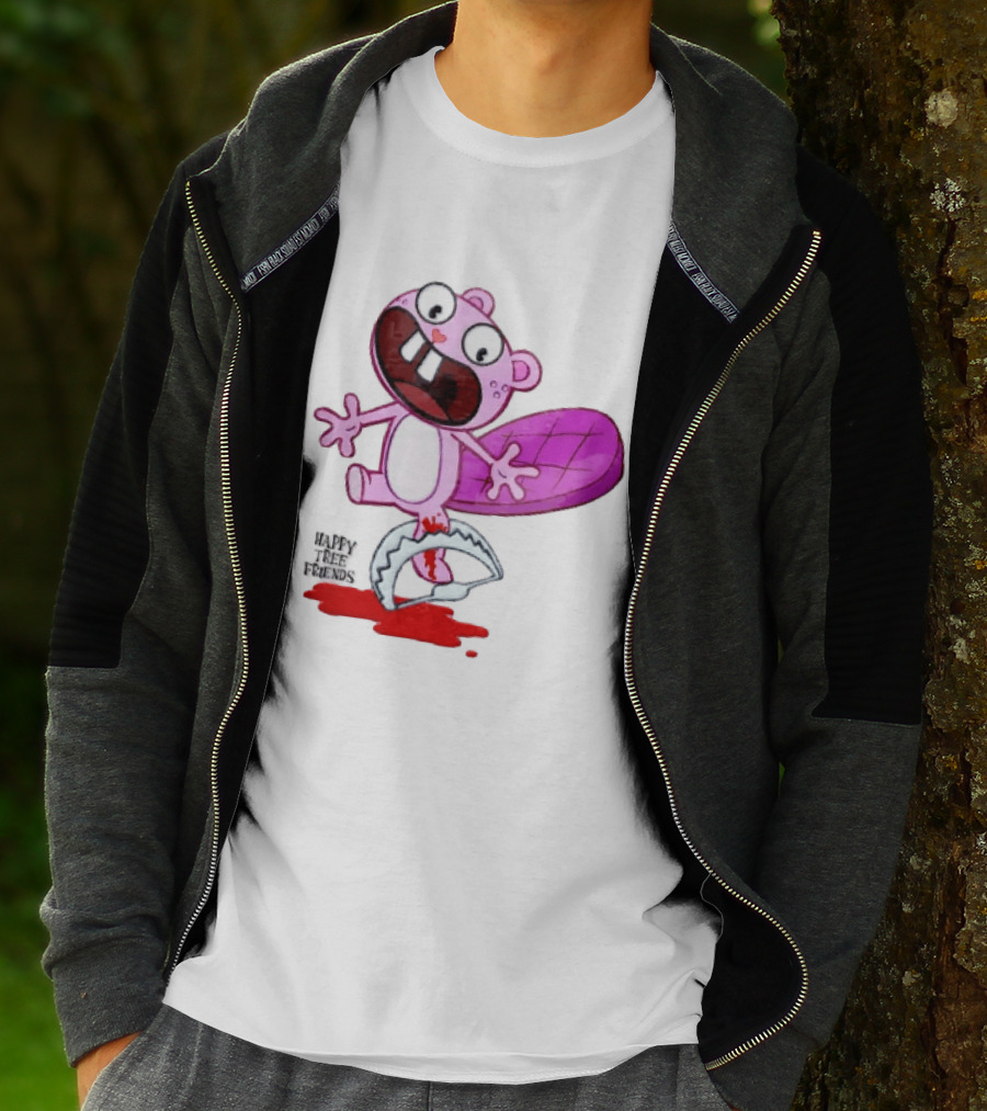 Toothy Happy Tree Friends Cartoon Beaver Stuck In Bear Trap T-Shirt