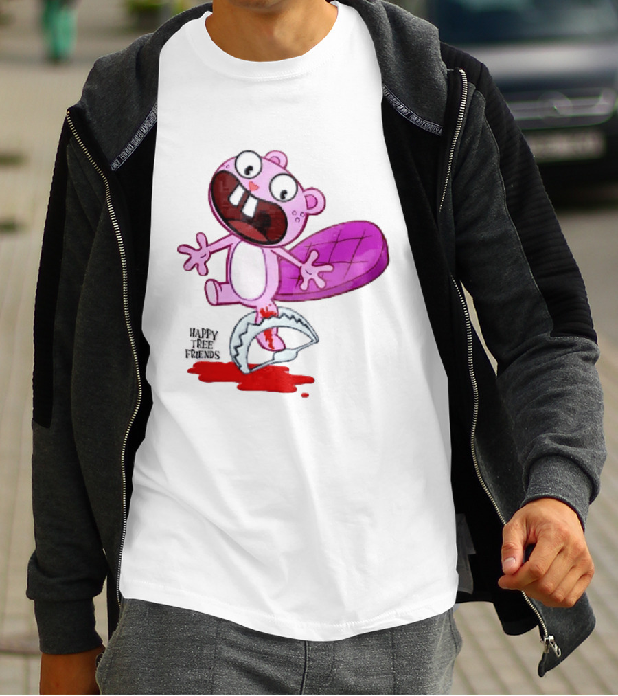 Toothy Happy Tree Friends Cartoon Beaver Stuck In Bear Trap T-Shirt