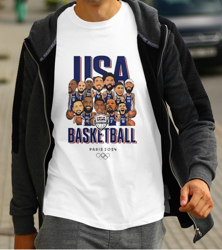 USA Basketball Team Paris 2024 Caricature Olympics T-Shirt