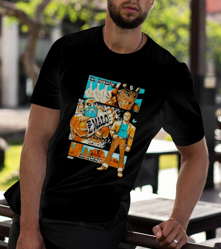 AEW El Bueno El Malo El Guapo Wrestling Comic T-Shirt