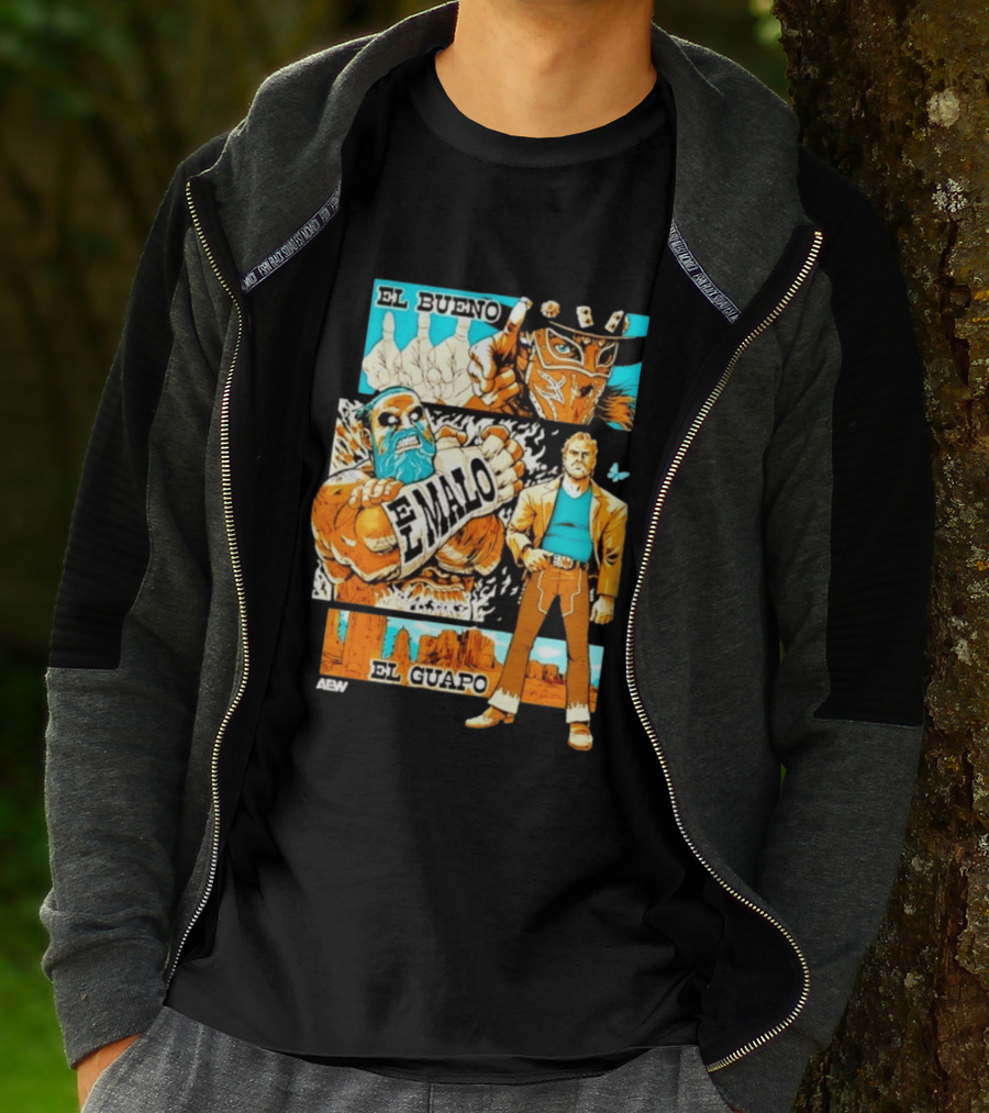 AEW El Bueno El Malo El Guapo Wrestling Comic T-Shirt