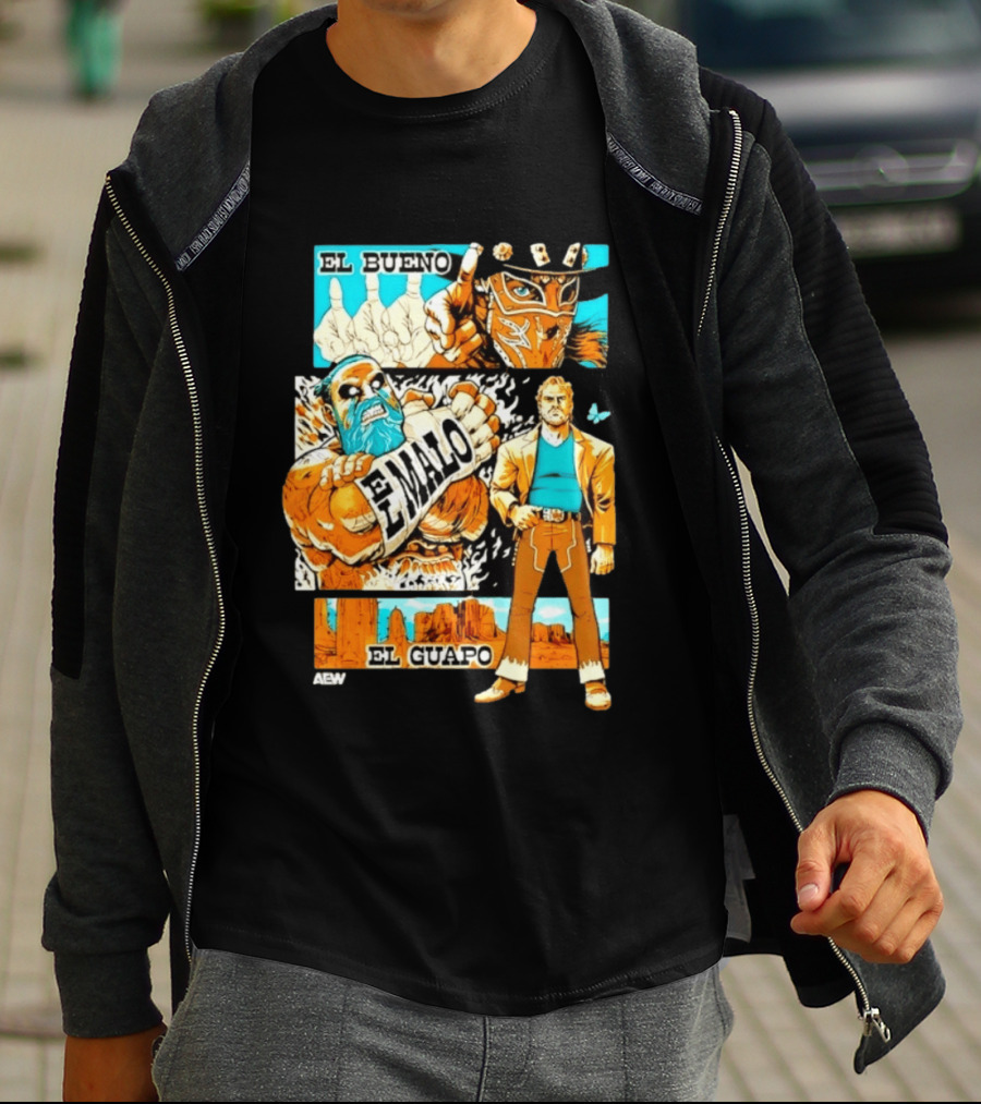 AEW El Bueno El Malo El Guapo Wrestling Comic T-Shirt