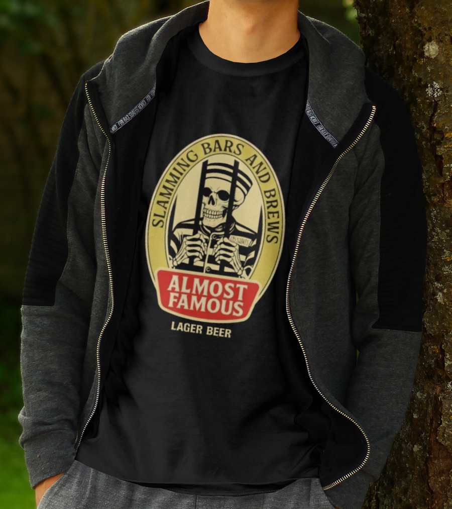Almost Famous Slamming Bars And Brews Lager Beer Skeleton T-Shirt