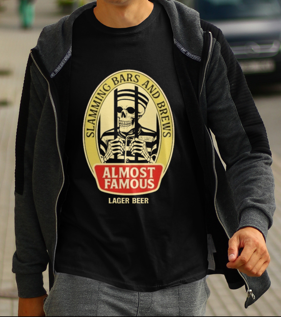 Almost Famous Slamming Bars And Brews Lager Beer Skeleton T-Shirt