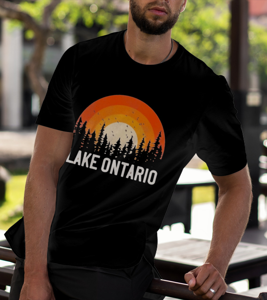 Lake Ontario Sunset Forest Birds Nature Scene With Orange Yellow Gradient T-Shirt