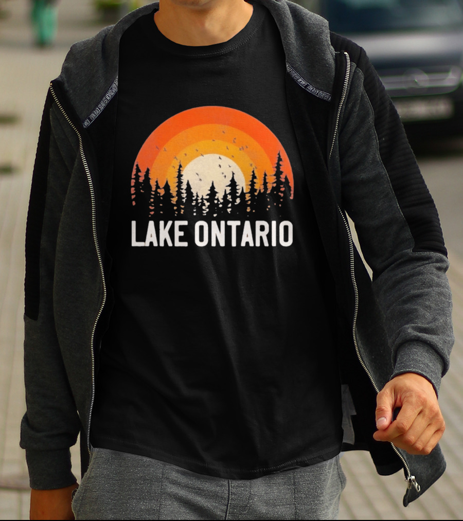 Lake Ontario Sunset Forest Birds Nature Scene With Orange Yellow Gradient T-Shirt