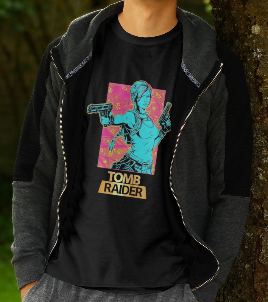 Tomb Raider Lara Croft Neon Halftone Dual Pistols T-Shirt